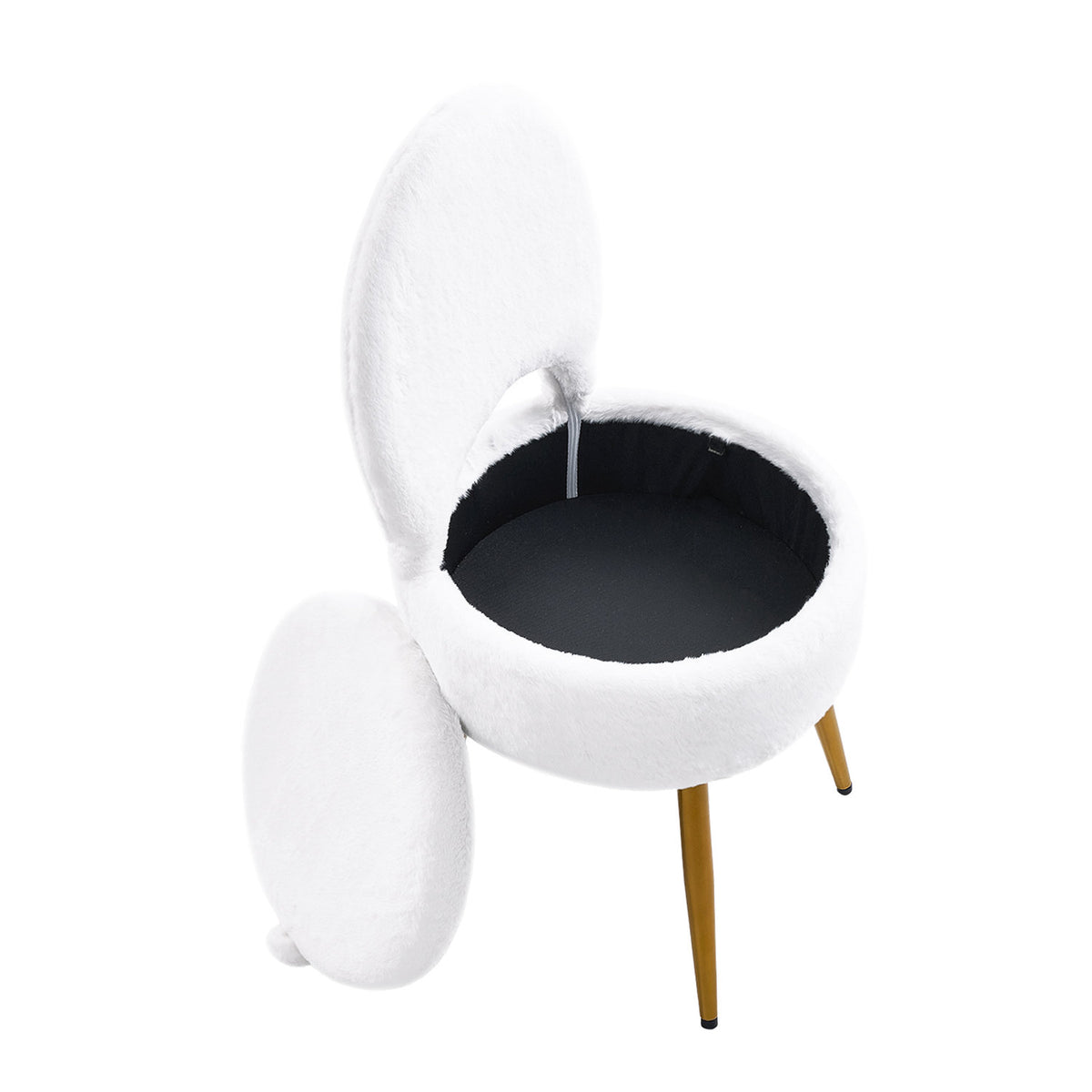 Faux Rabbit White Fur Vanity Chair with Storage
