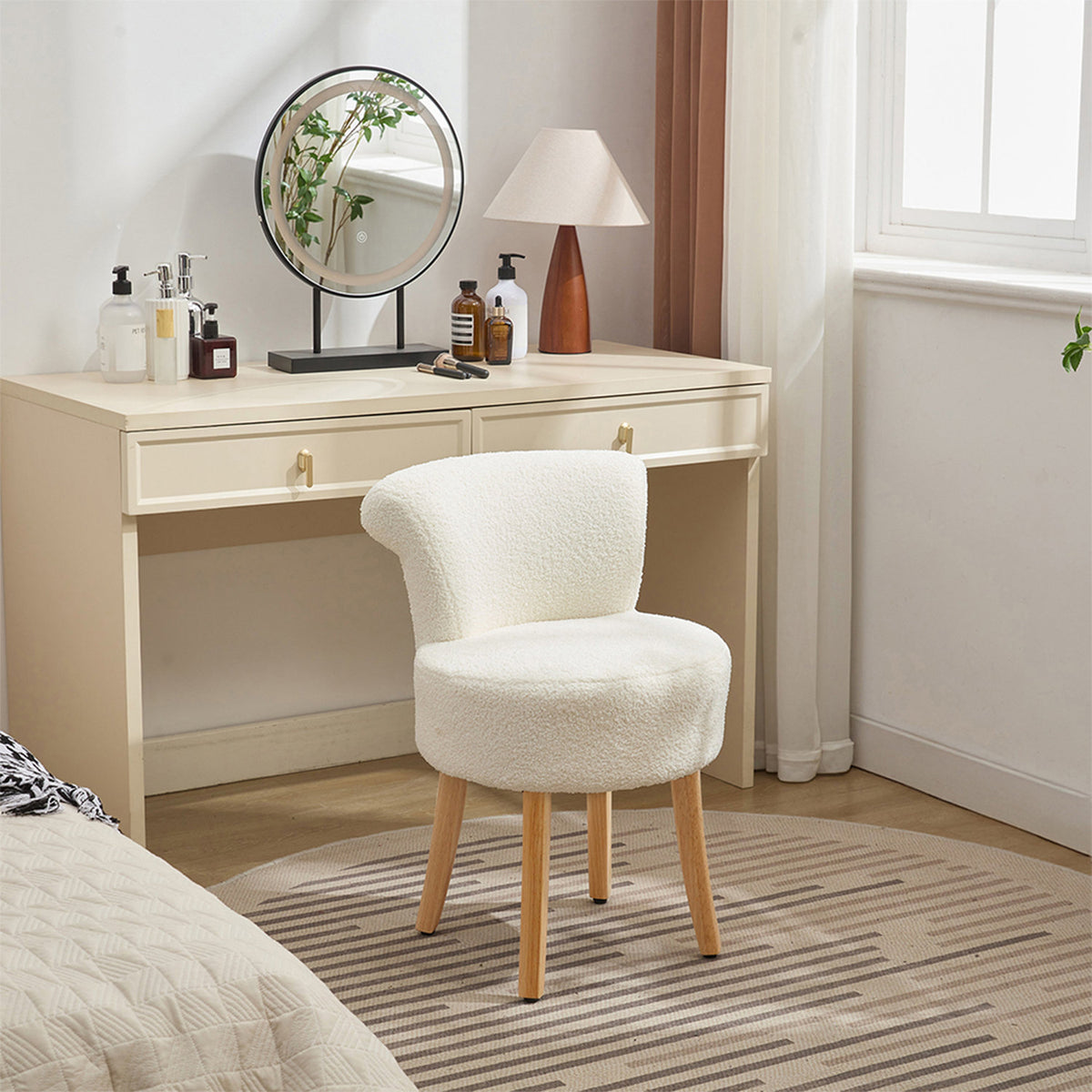 White Teddy Fleece Vanity Stool