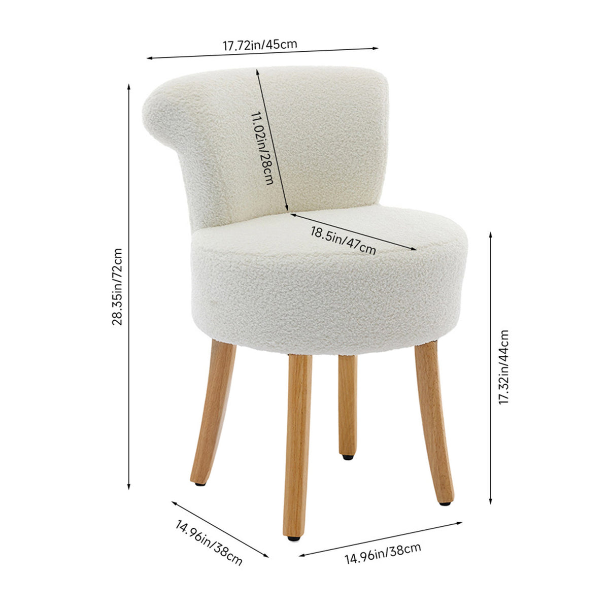 White Teddy Fleece Vanity Stool