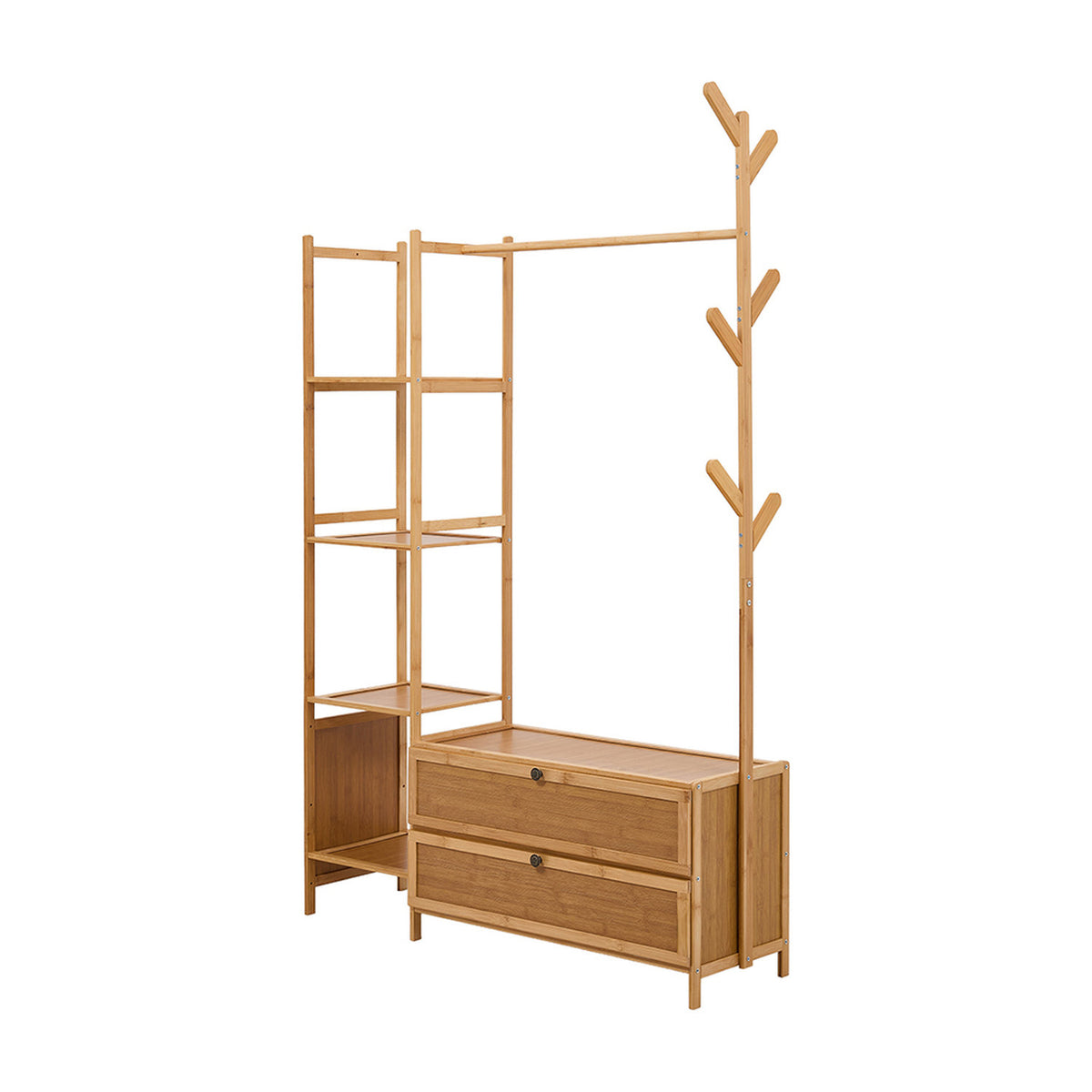 Wooden Coat Rack with Cabinets, Side Shelves