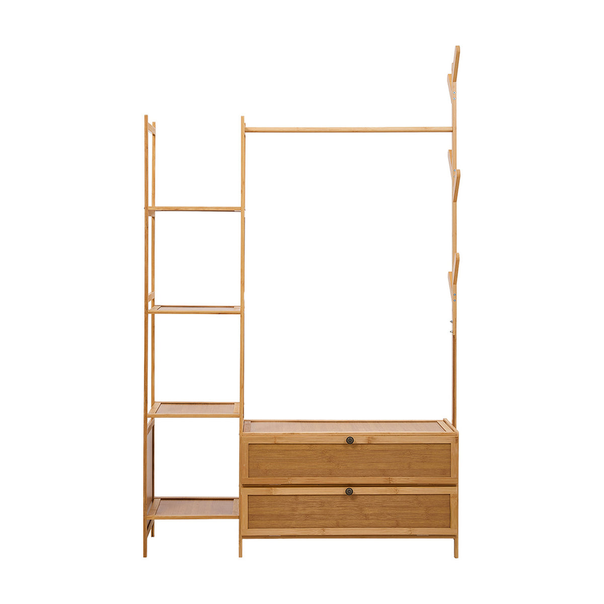 Wooden Coat Rack with Cabinets, Side Shelves