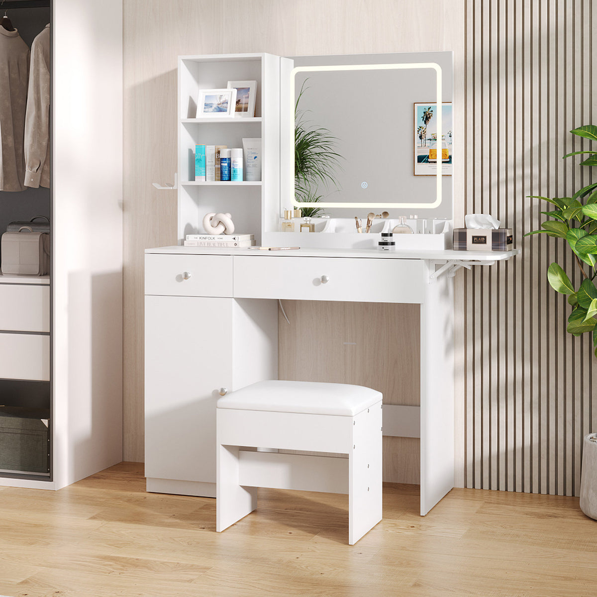 Dressing Table Set White with LED Mirror