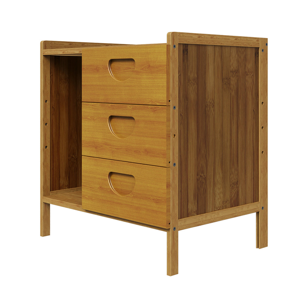 Tawny Bedside Table with Open Shelf & 3 Drawers