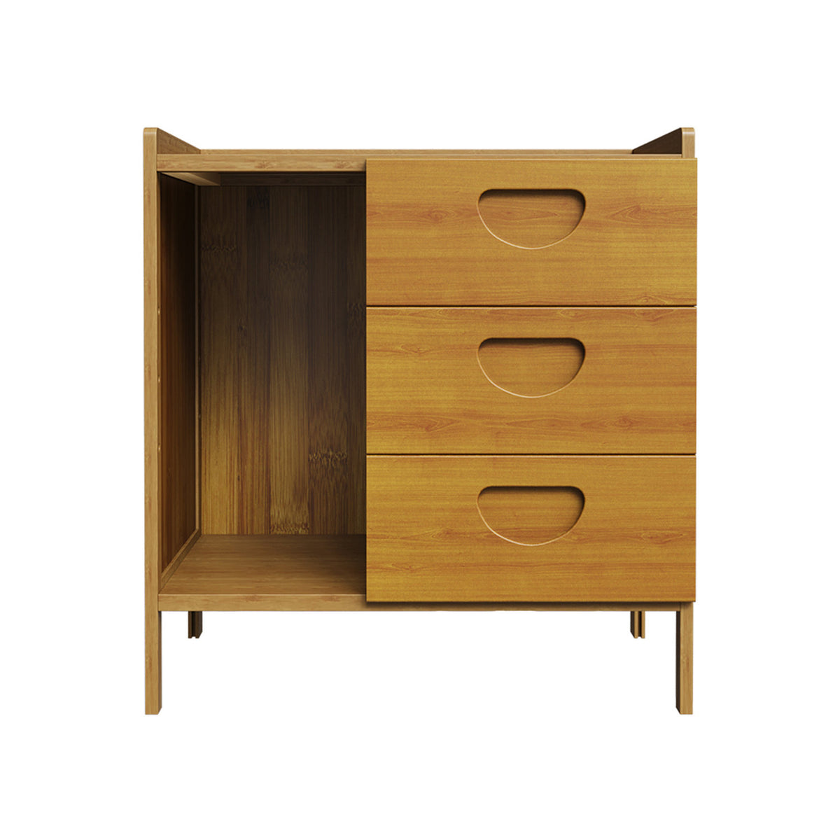 Tawny Bedside Table with Open Shelf & 3 Drawers