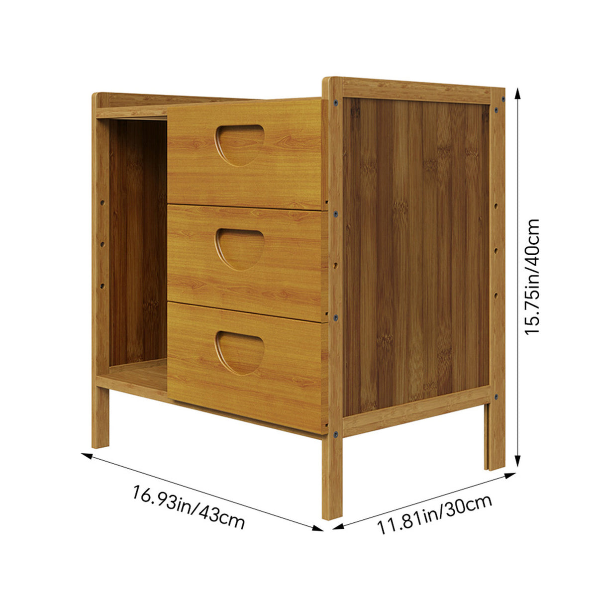 Tawny Bedside Table with Open Shelf & 3 Drawers