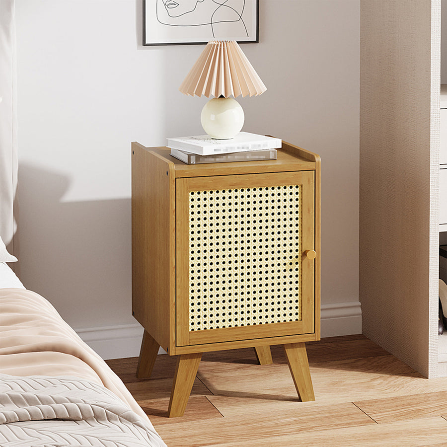 Tawny & Cream Bedside Table with Rattan Door