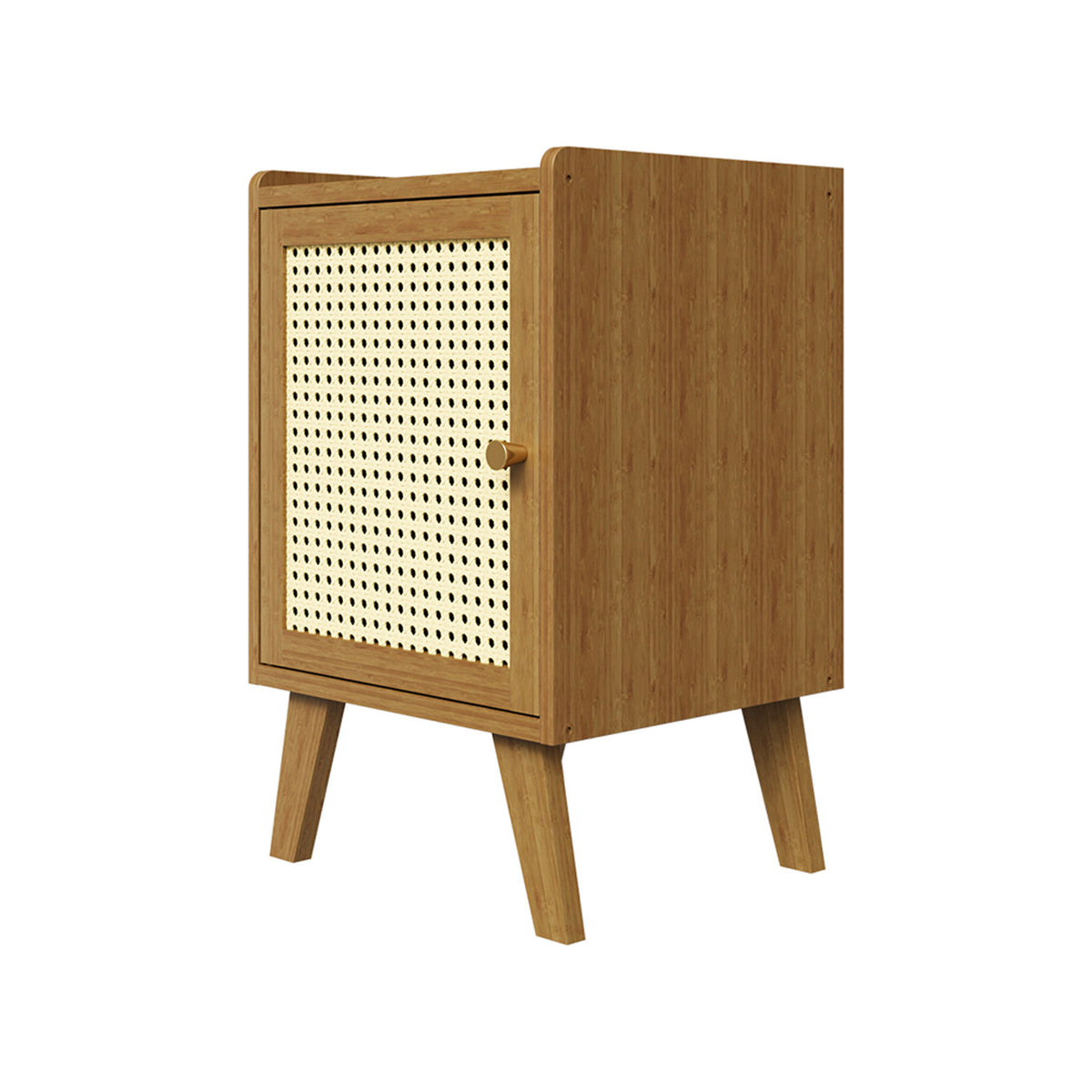 Tawny & Cream Bedside Table with Rattan Door