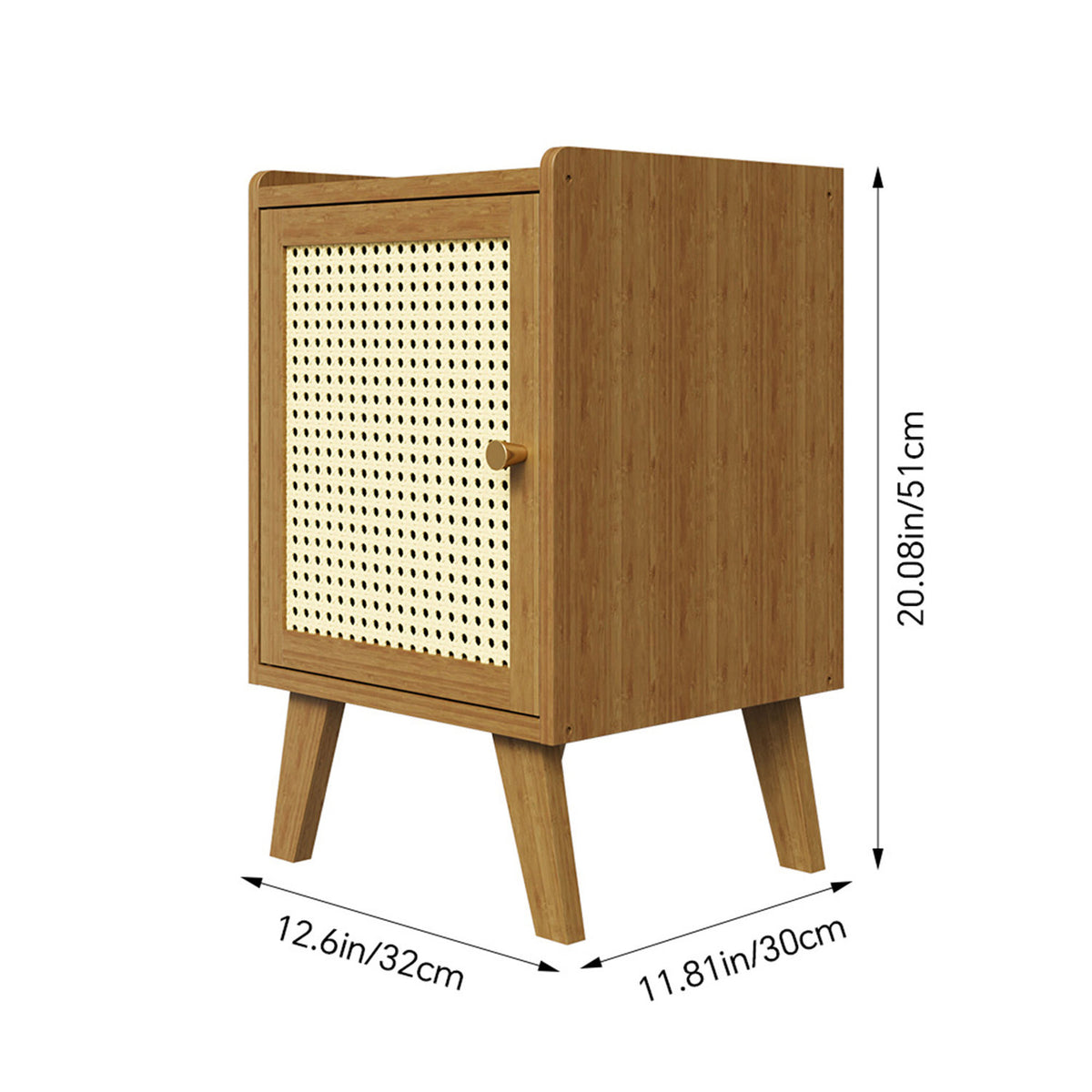 Tawny & Cream Bedside Table with Rattan Door
