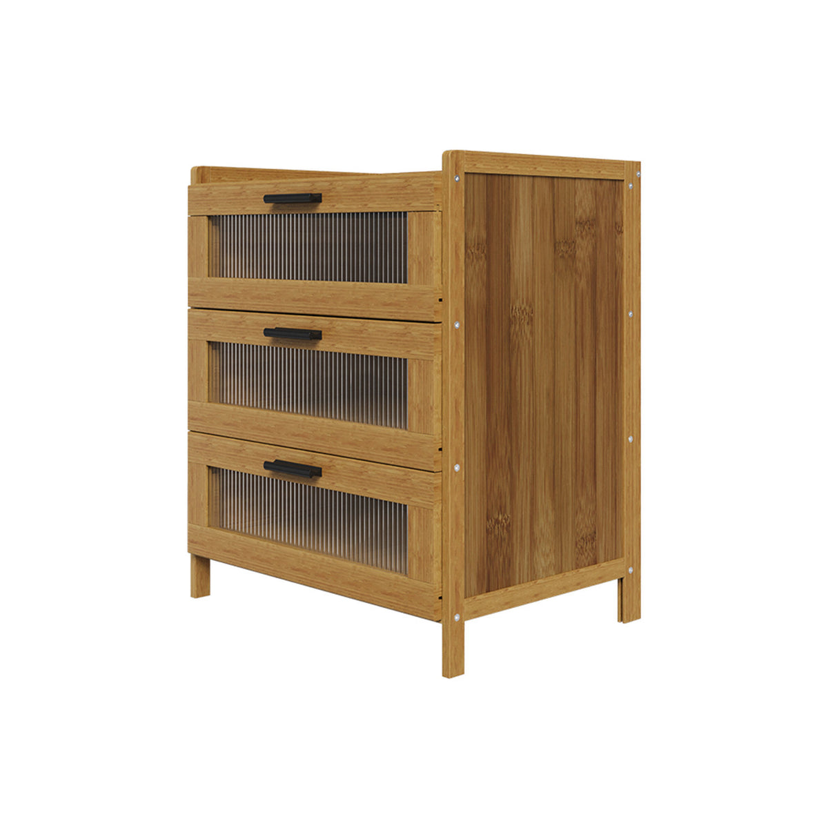 Tawny Bedside Table with 3 Ribbed Panel Drawers