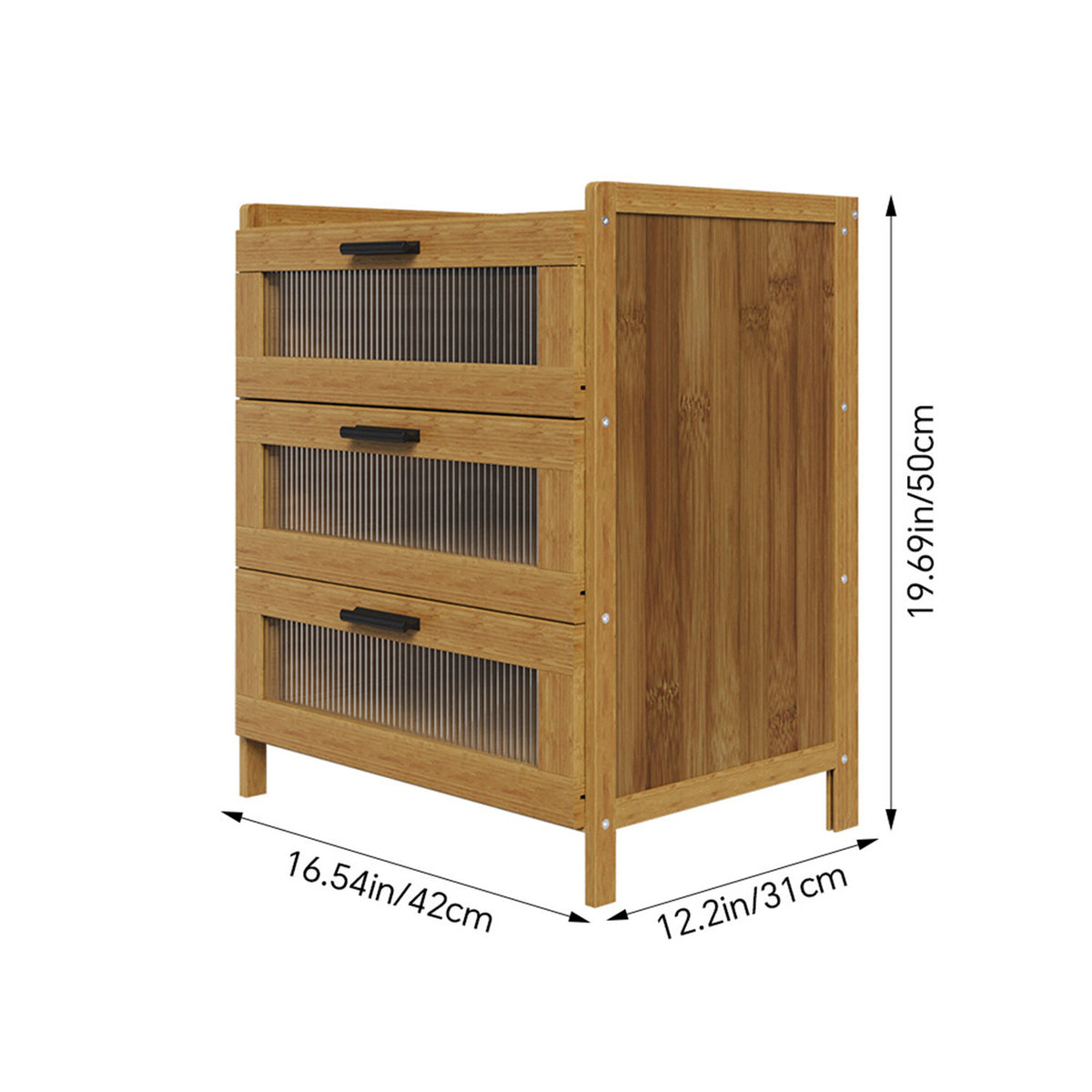 Tawny Bedside Table with 3 Ribbed Panel Drawers