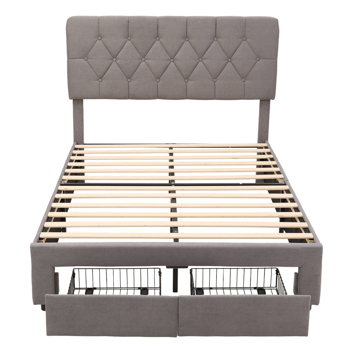 Upholstered Double Bed Frame Grey with 2 Drawers