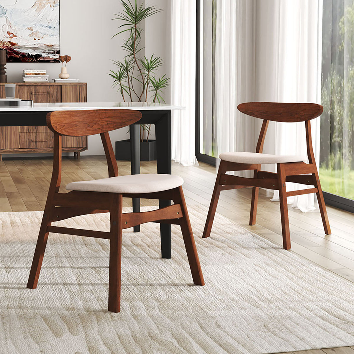 Beige Linen Dining Chairs Set of 2