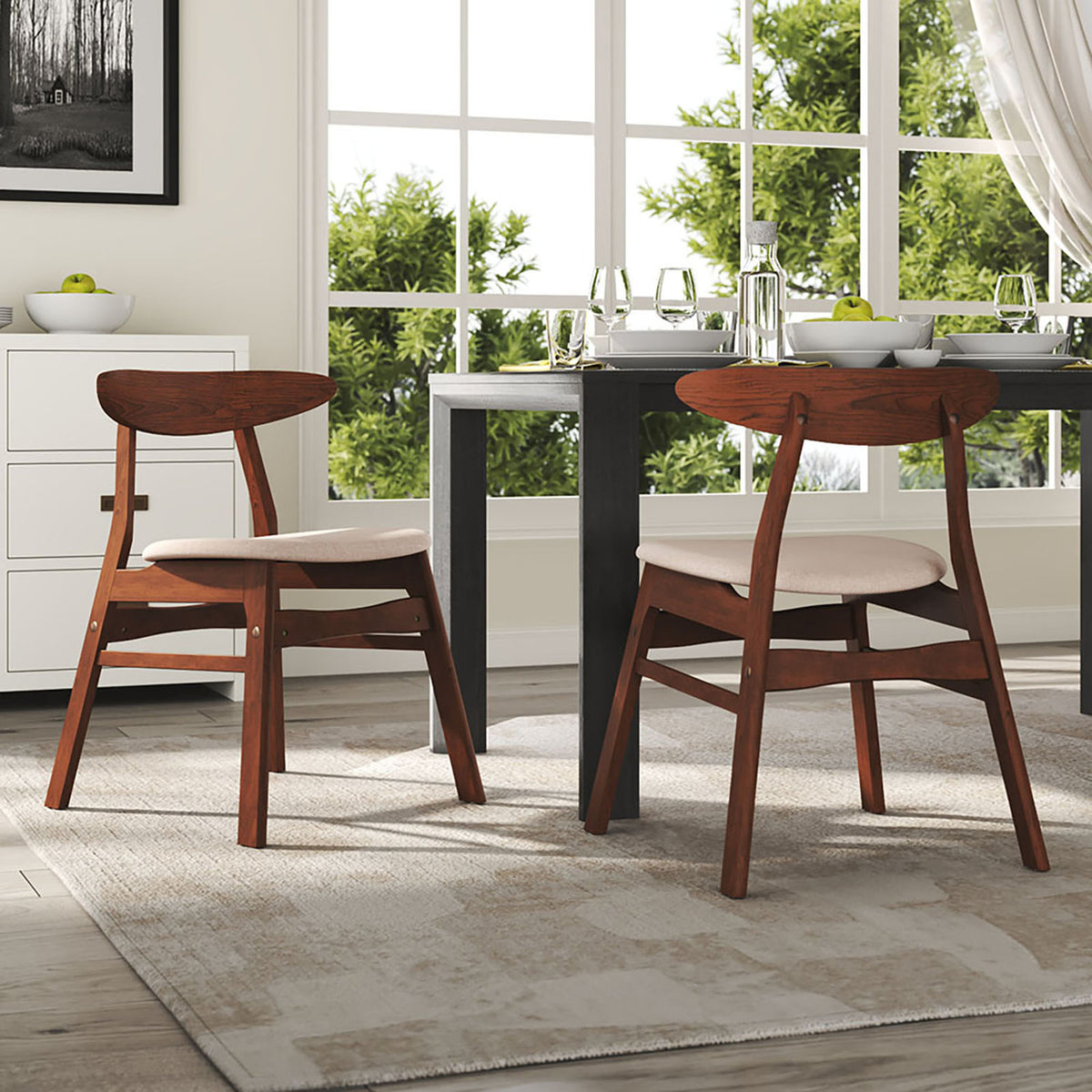 Beige Linen Dining Chairs Set of 2