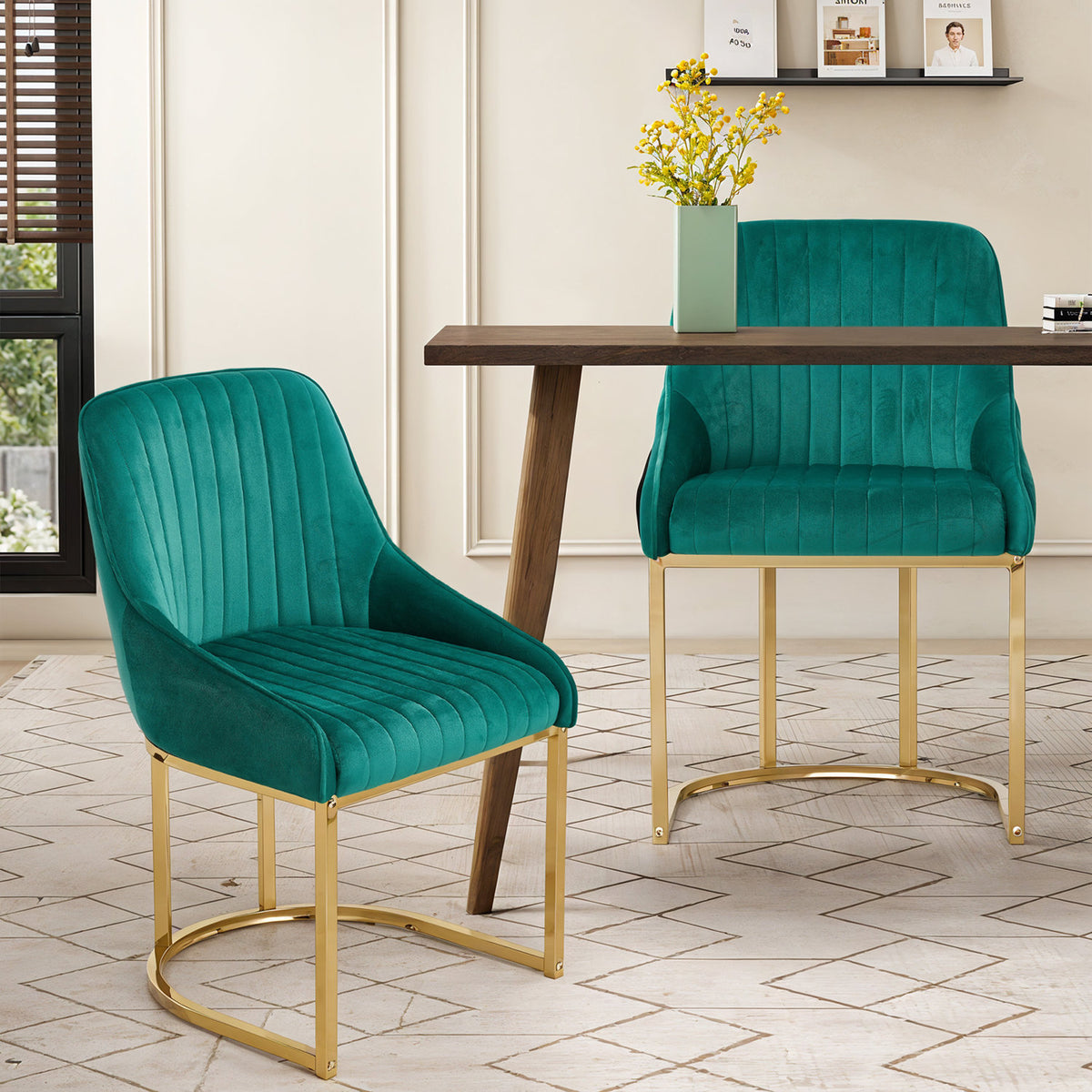 Green Velvet Dining Chairs Set of 2