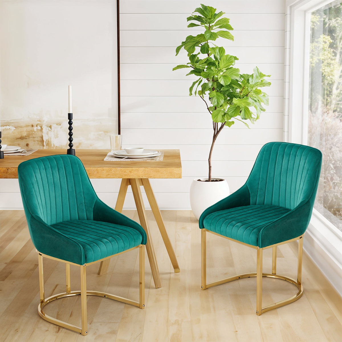 Green Velvet Dining Chairs Set of 2