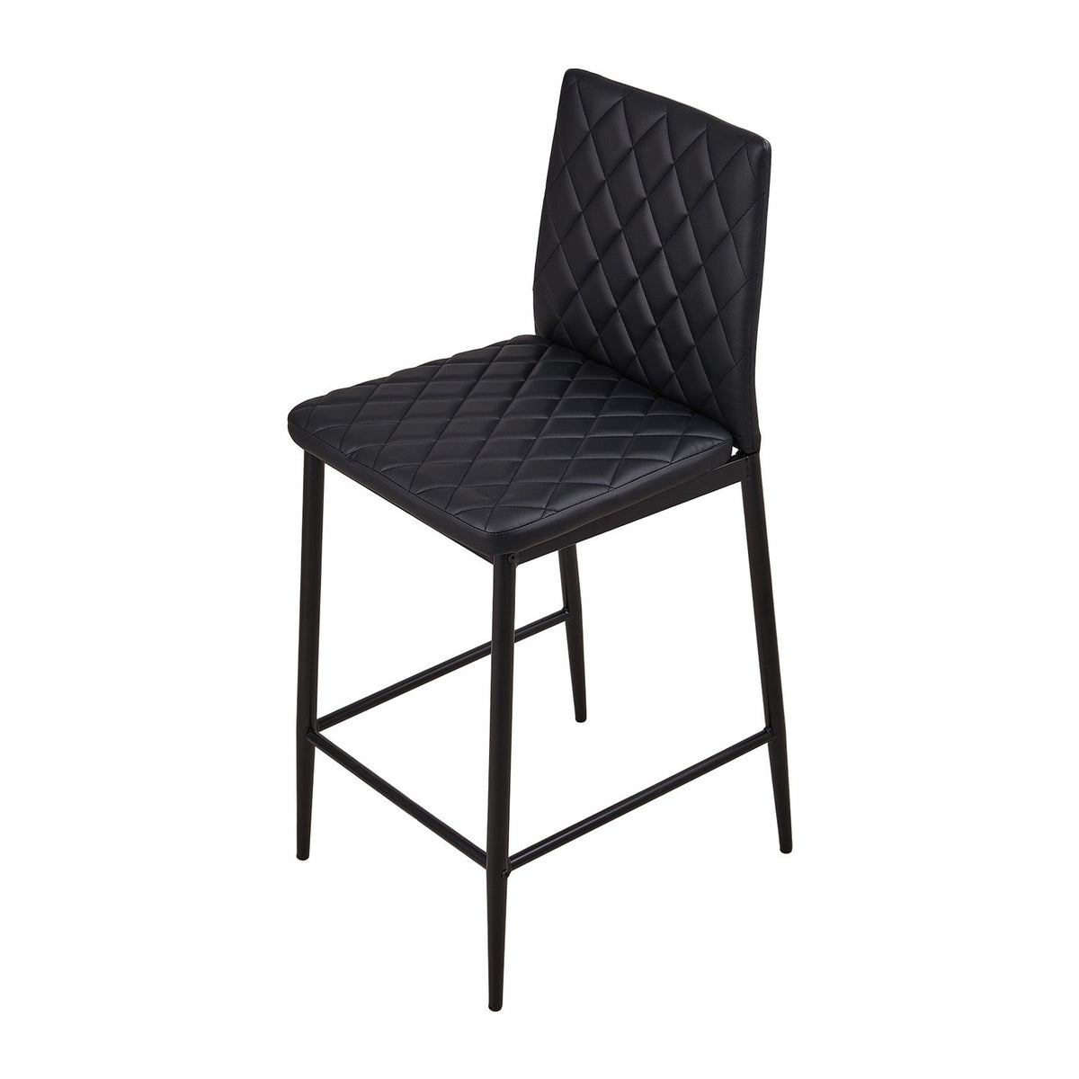 Black PU Leather Diamond-Quilted Bar Stools (Pair)