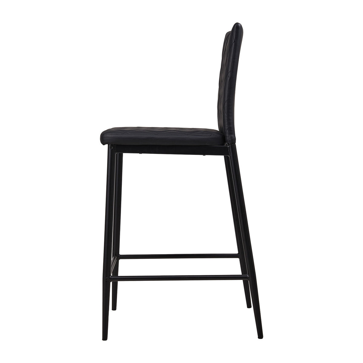 Black PU Leather Diamond-Quilted Bar Stools (Pair)