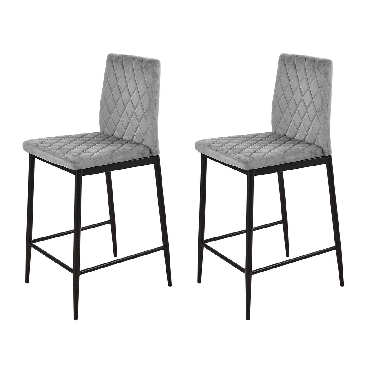 Velvet Grey Bar Stool with Quilted Backrest (Pair)