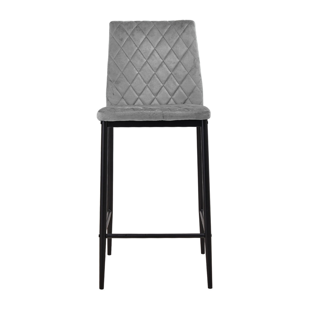 Velvet Grey Bar Stool with Quilted Backrest (Pair)