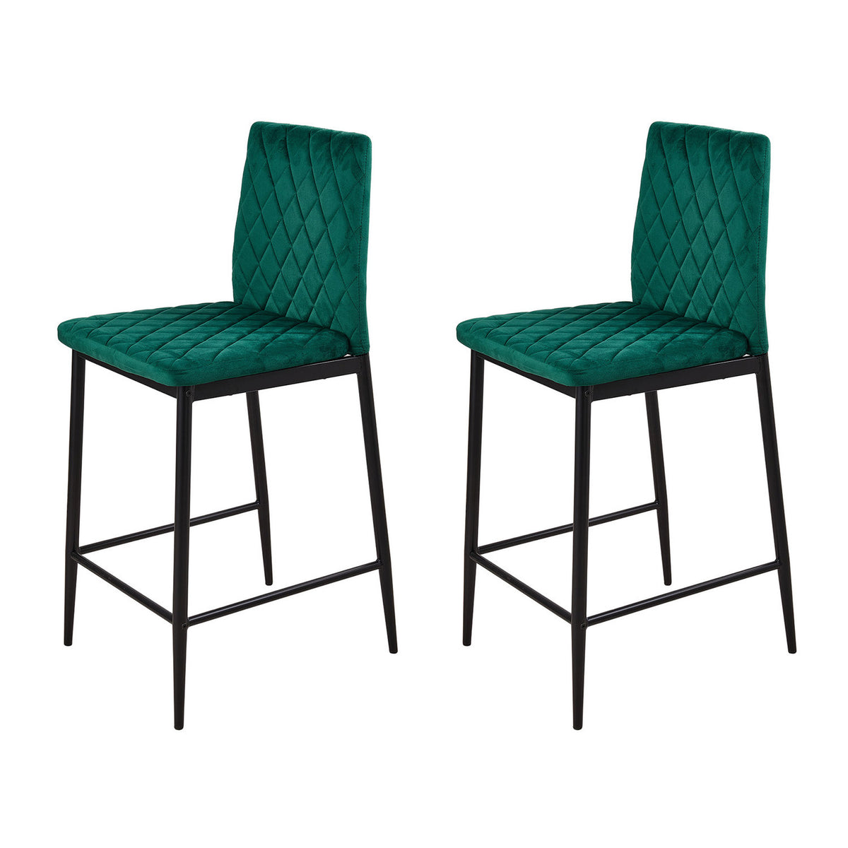 2Pcs Green Velvet Bar Stool with Quilted Backrest