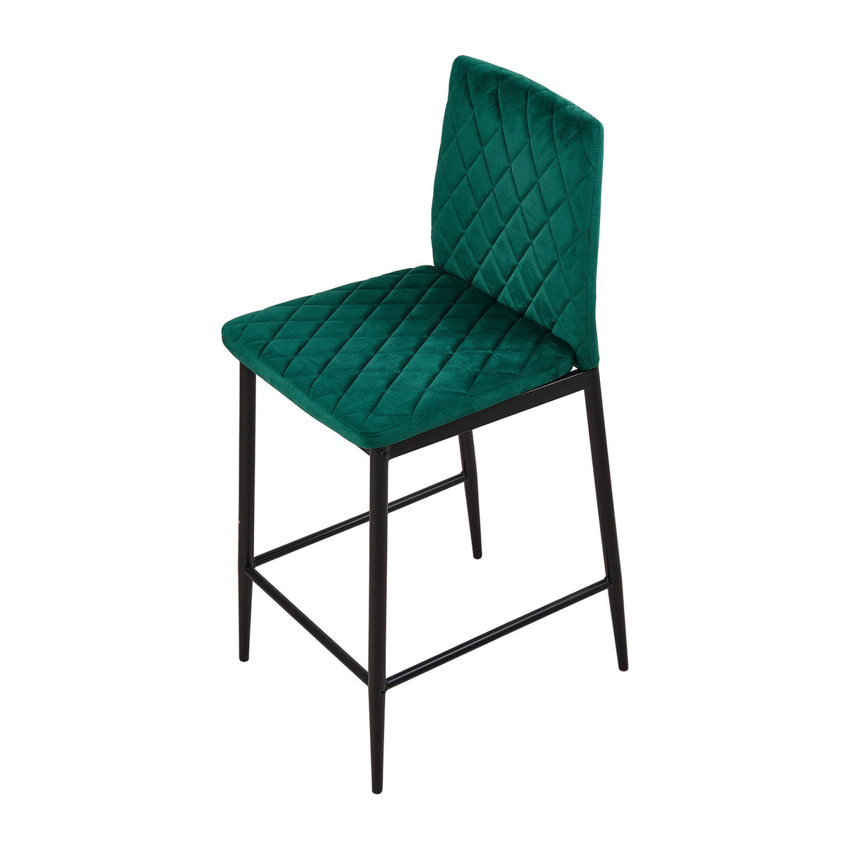 2Pcs Green Velvet Bar Stool with Quilted Backrest