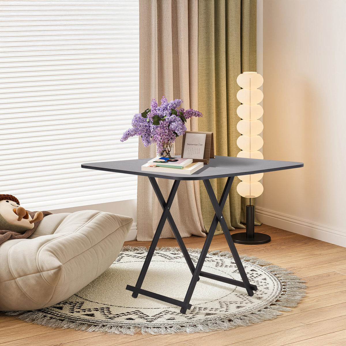Foldable Dining Table Black with X Frame Legs