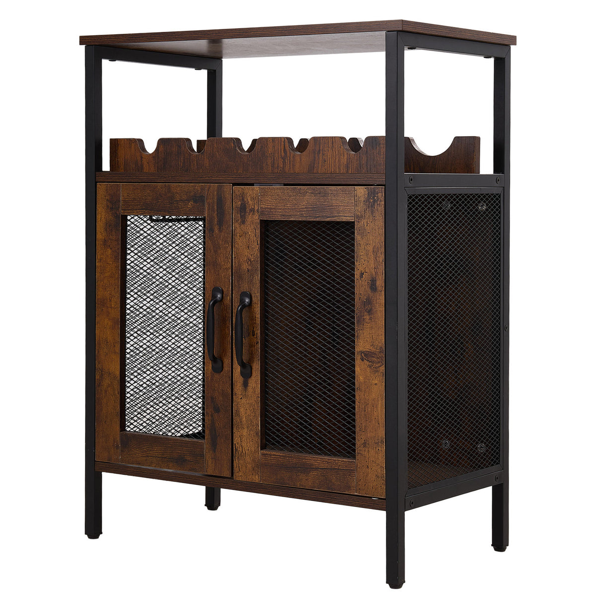 Retro Bar Cabinet with Wine Rack & Glass Holder