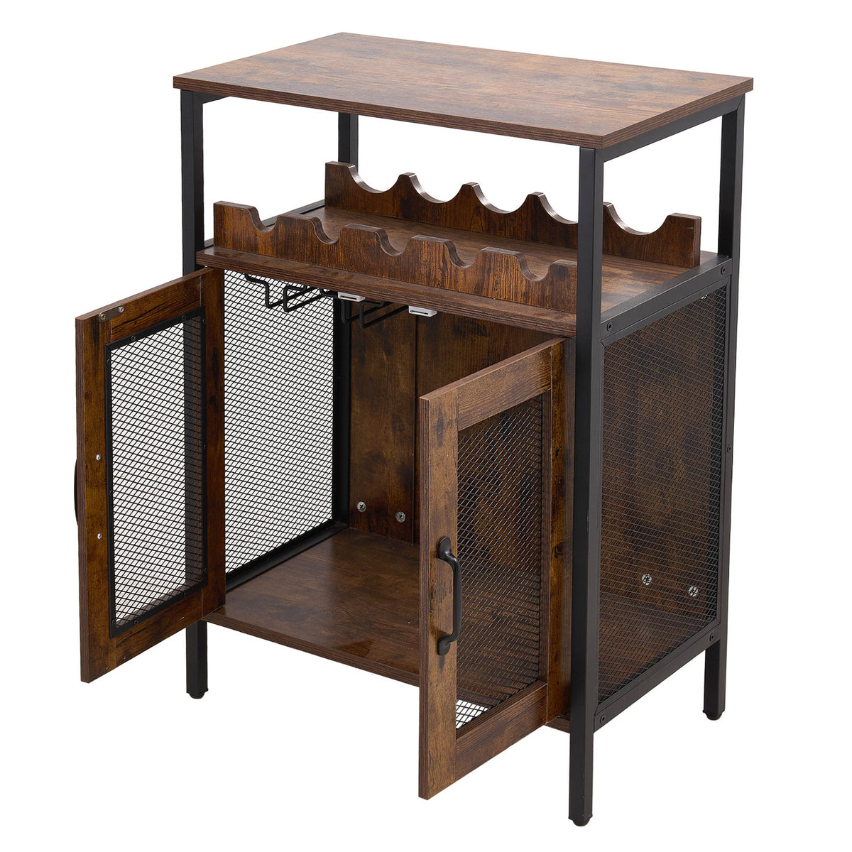 Retro Bar Cabinet with Wine Rack & Glass Holder