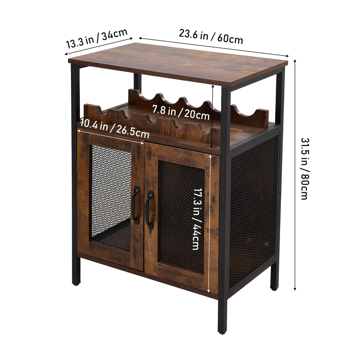 Retro Bar Cabinet with Wine Rack & Glass Holder