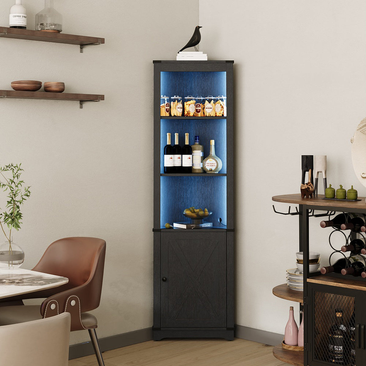 LED Wooden Wine Cabinet with Speakers & Remote