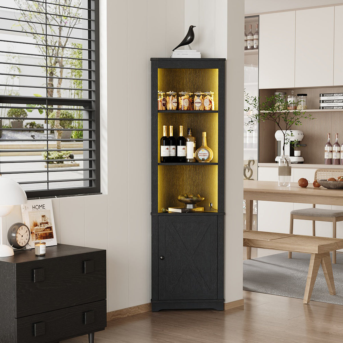 LED Wooden Wine Cabinet with Speakers & Remote