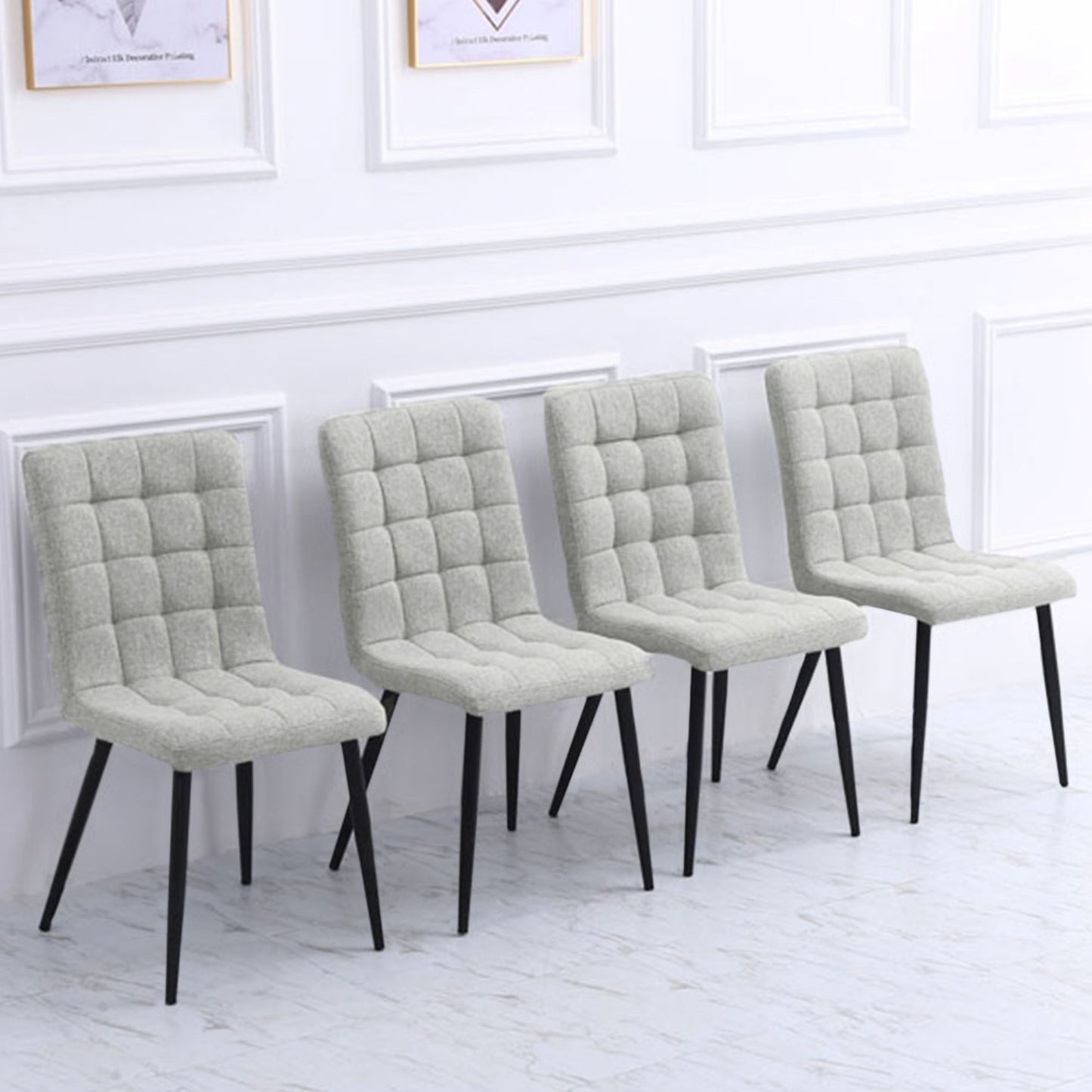 Set of 4 Linen Velvet Armless Dining Chairs
