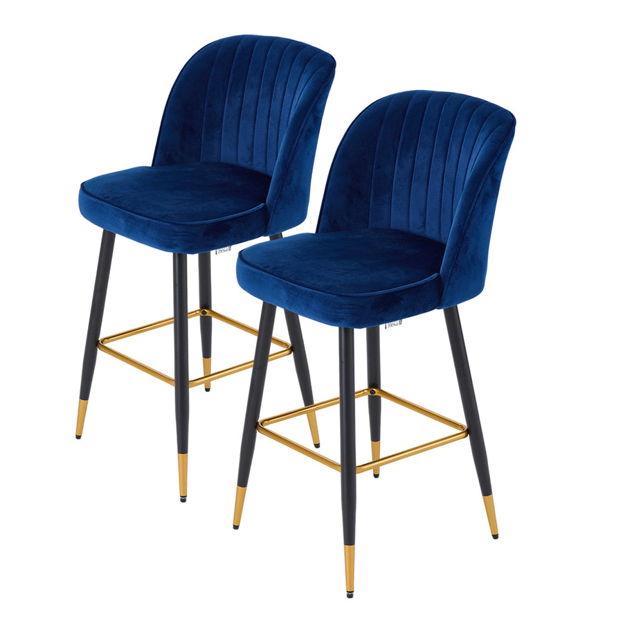 Set of 2 Royal Blue Bar Stools with Footrest