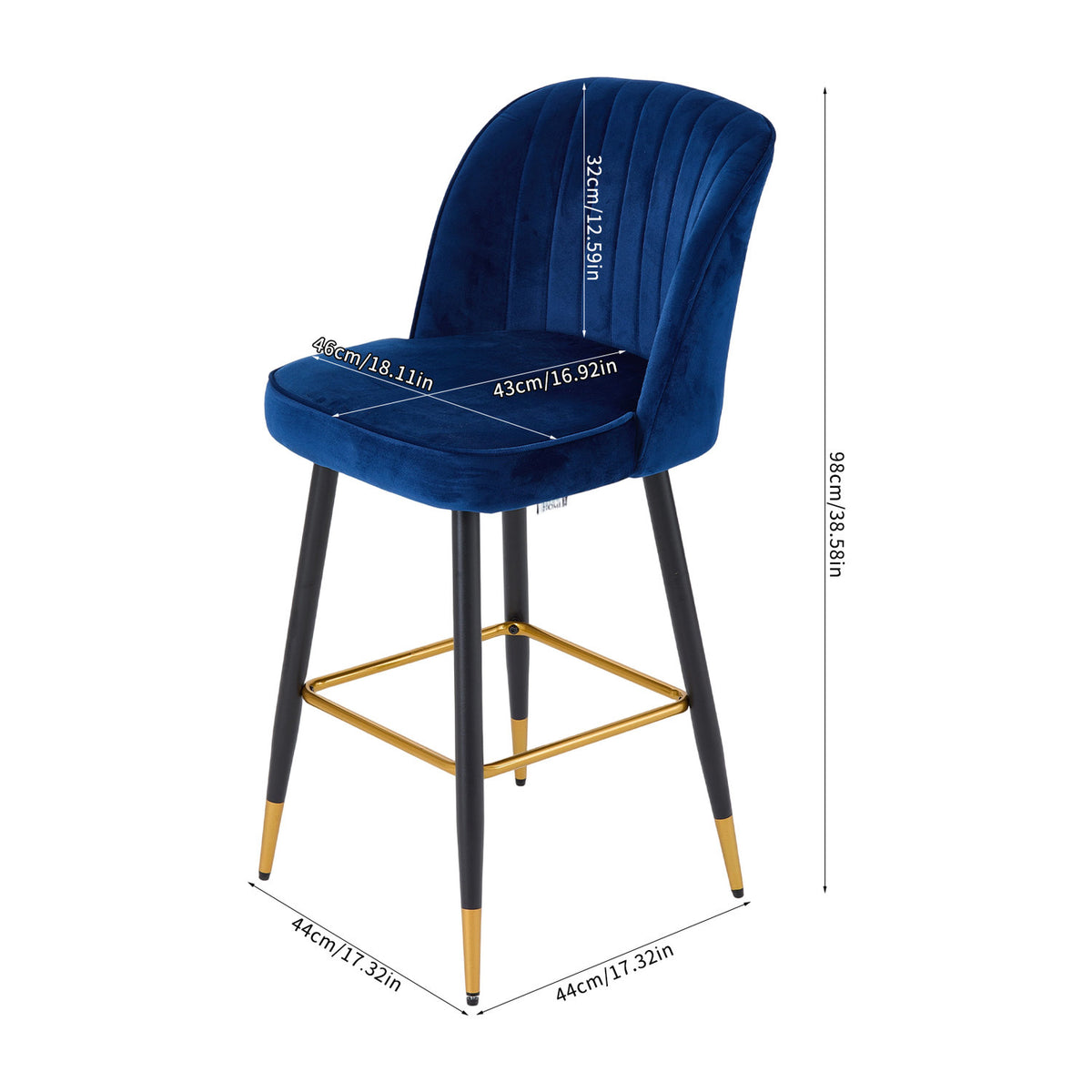 Set of 2 Royal Blue Bar Stools with Footrest