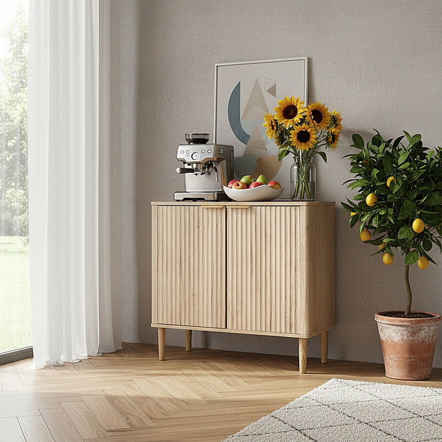 Natural Storage Cabinet with Adjustable Shelves