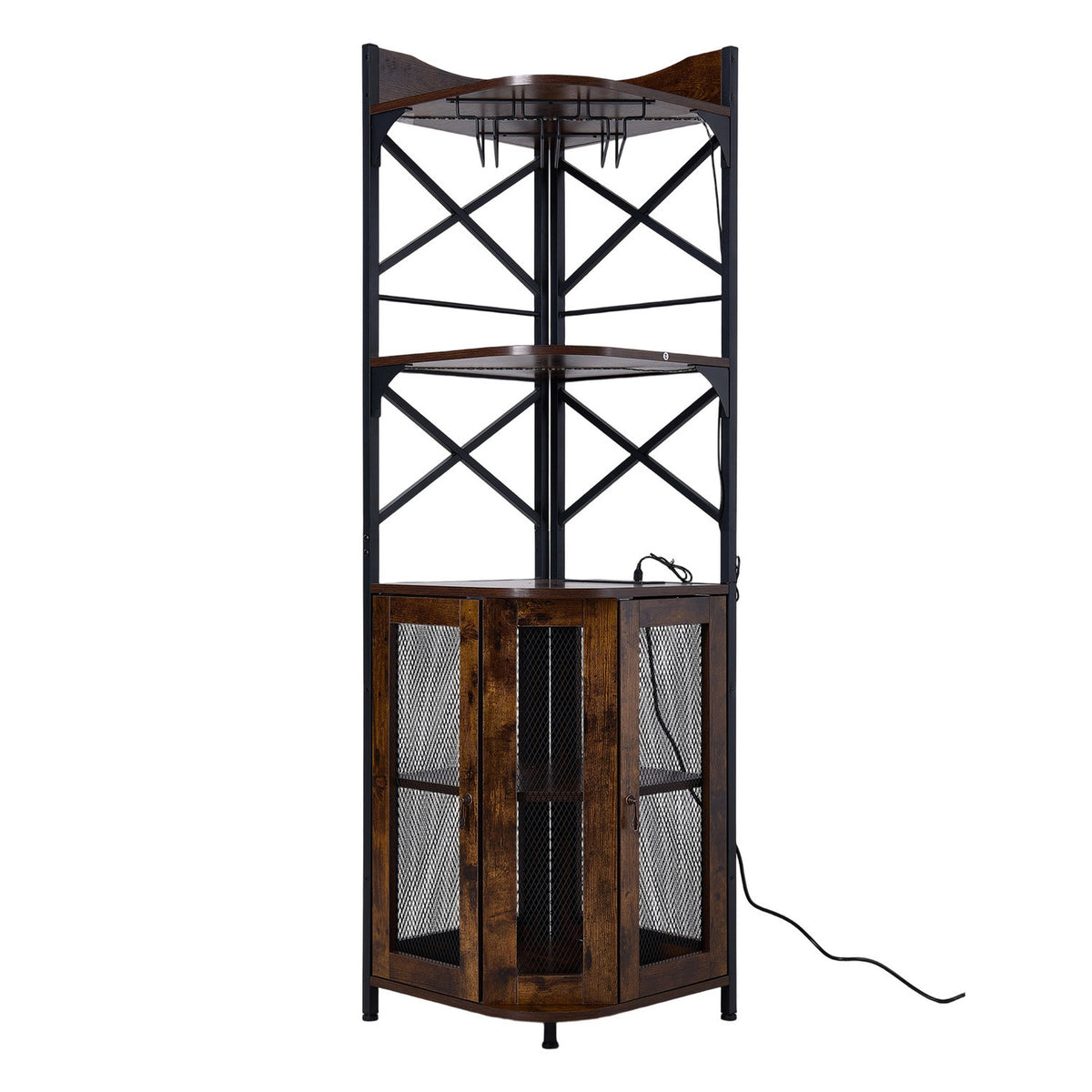 5-Tier Dark Brown RGB Corner Bar Cabinet