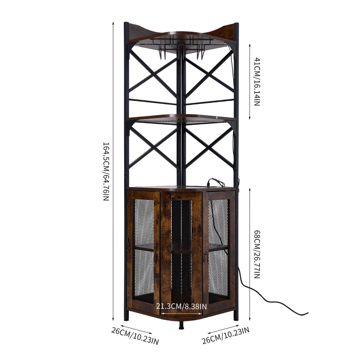5-Tier Dark Brown RGB Corner Bar Cabinet
