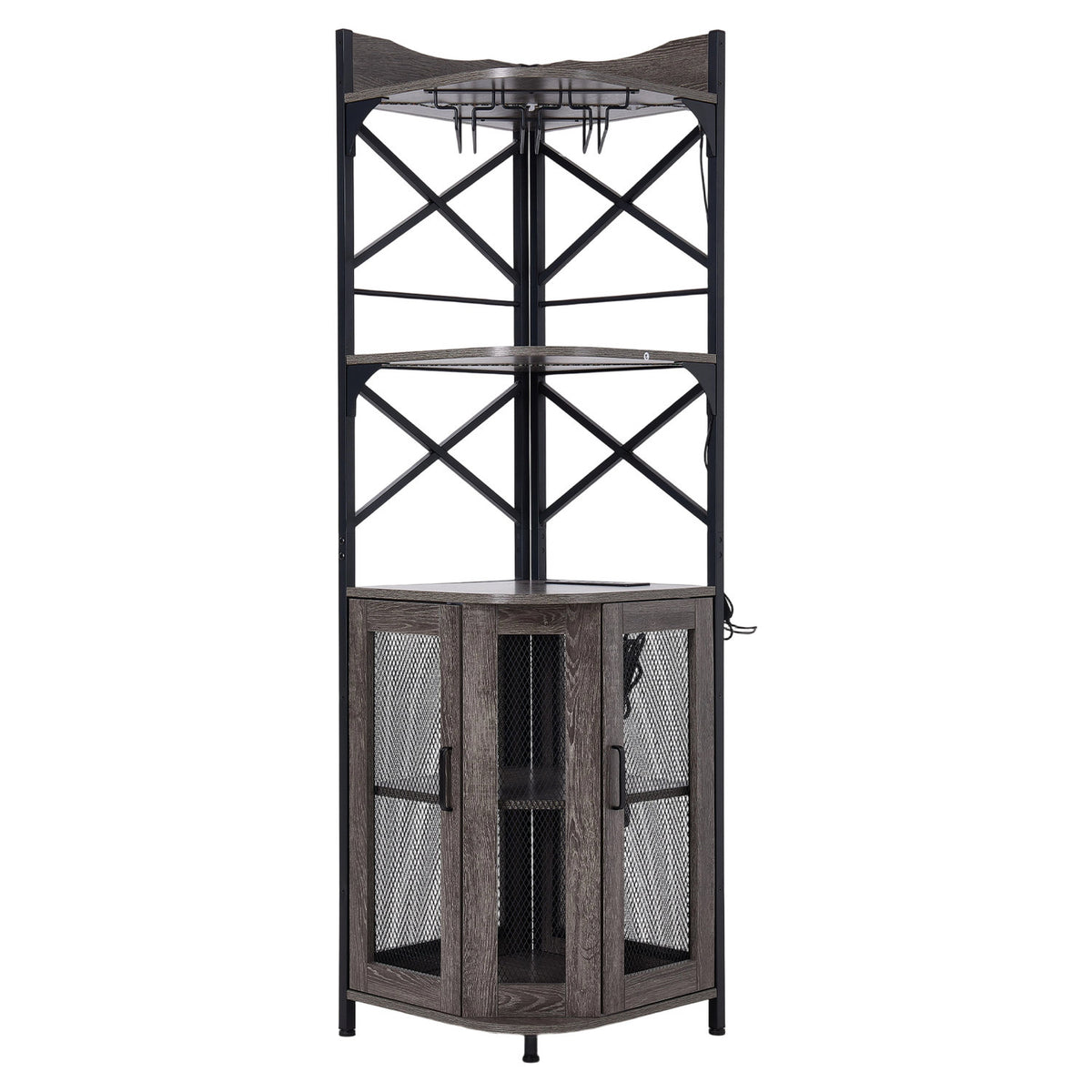5-Tier Grey Corner Bar Cabinet with RGB LED Lights