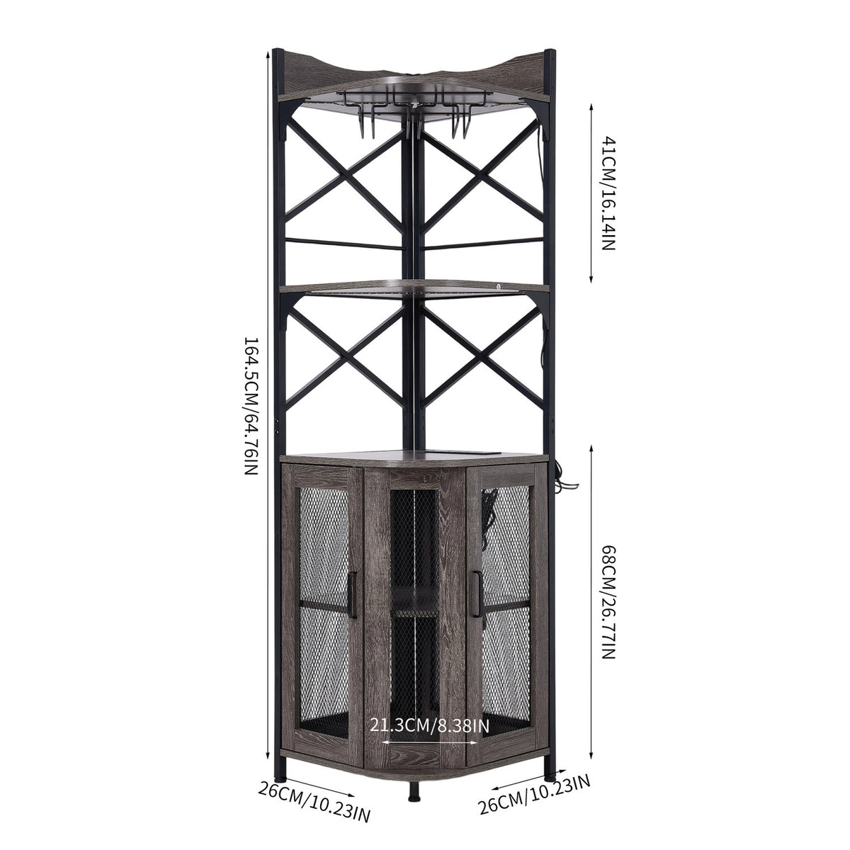 5-Tier Grey Corner Bar Cabinet with RGB LED Lights