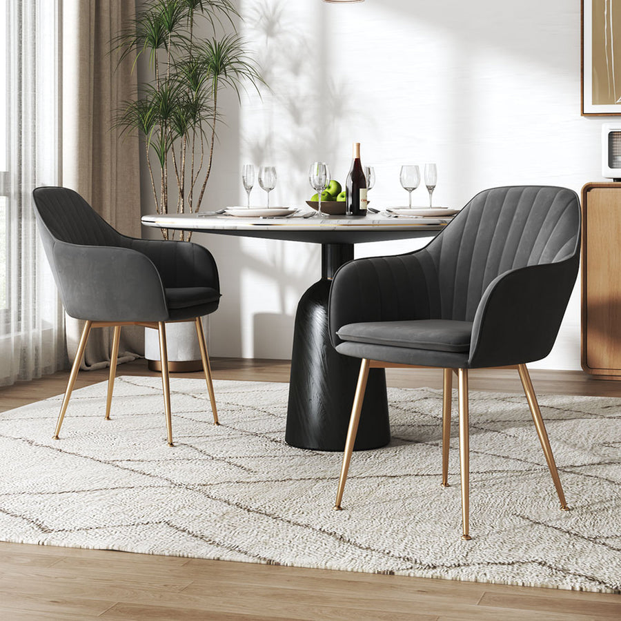 Set of 2 Dark Grey Velvet Dining Chairs