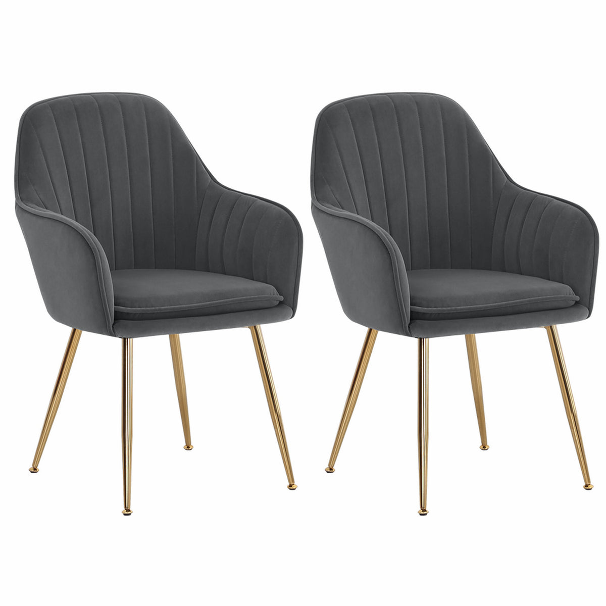 Set of 2 Dark Grey Velvet Dining Chairs