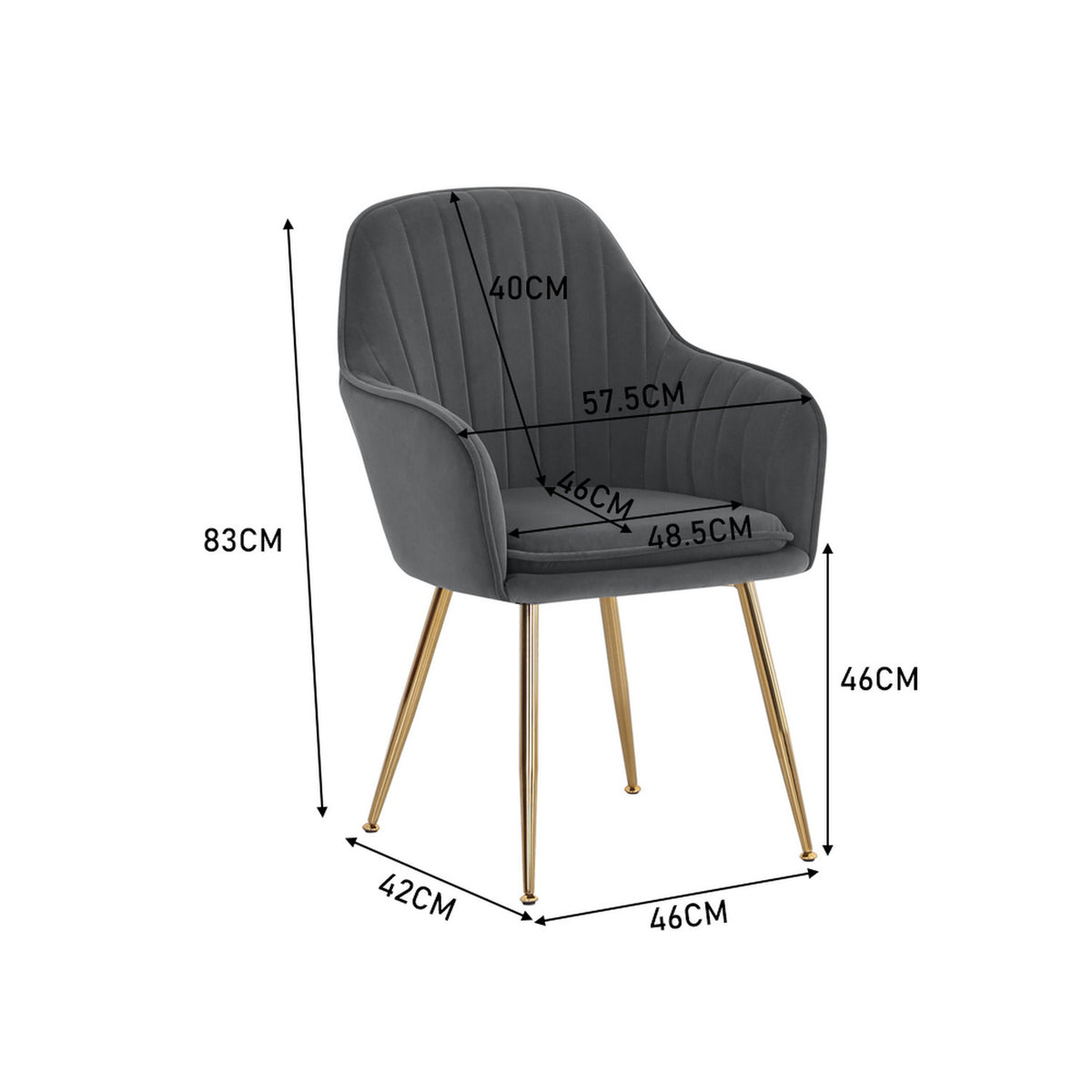Set of 2 Dark Grey Velvet Dining Chairs