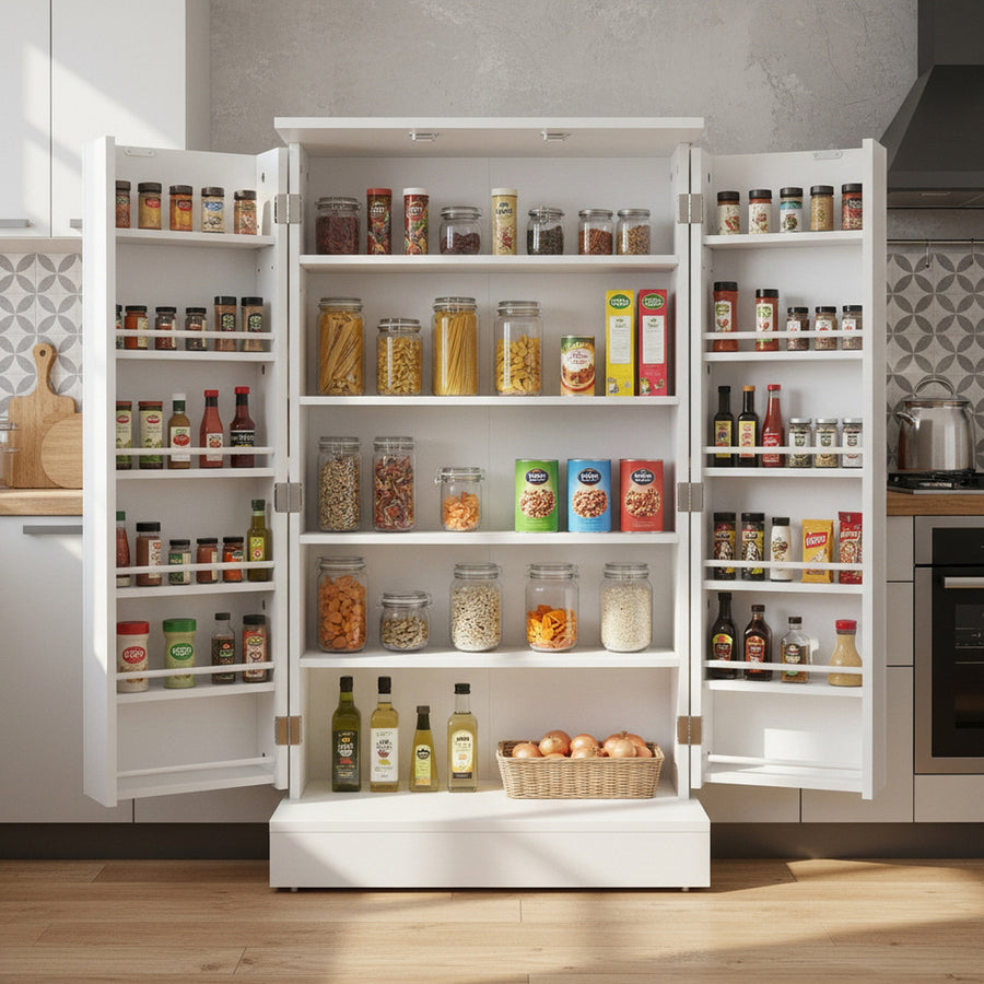 White Kitchen Pantry Cabinet with 5 Shelves