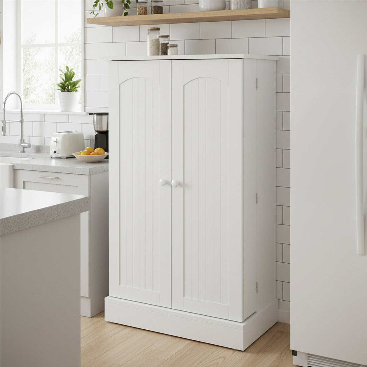 White Kitchen Pantry Cabinet with 5 Shelves