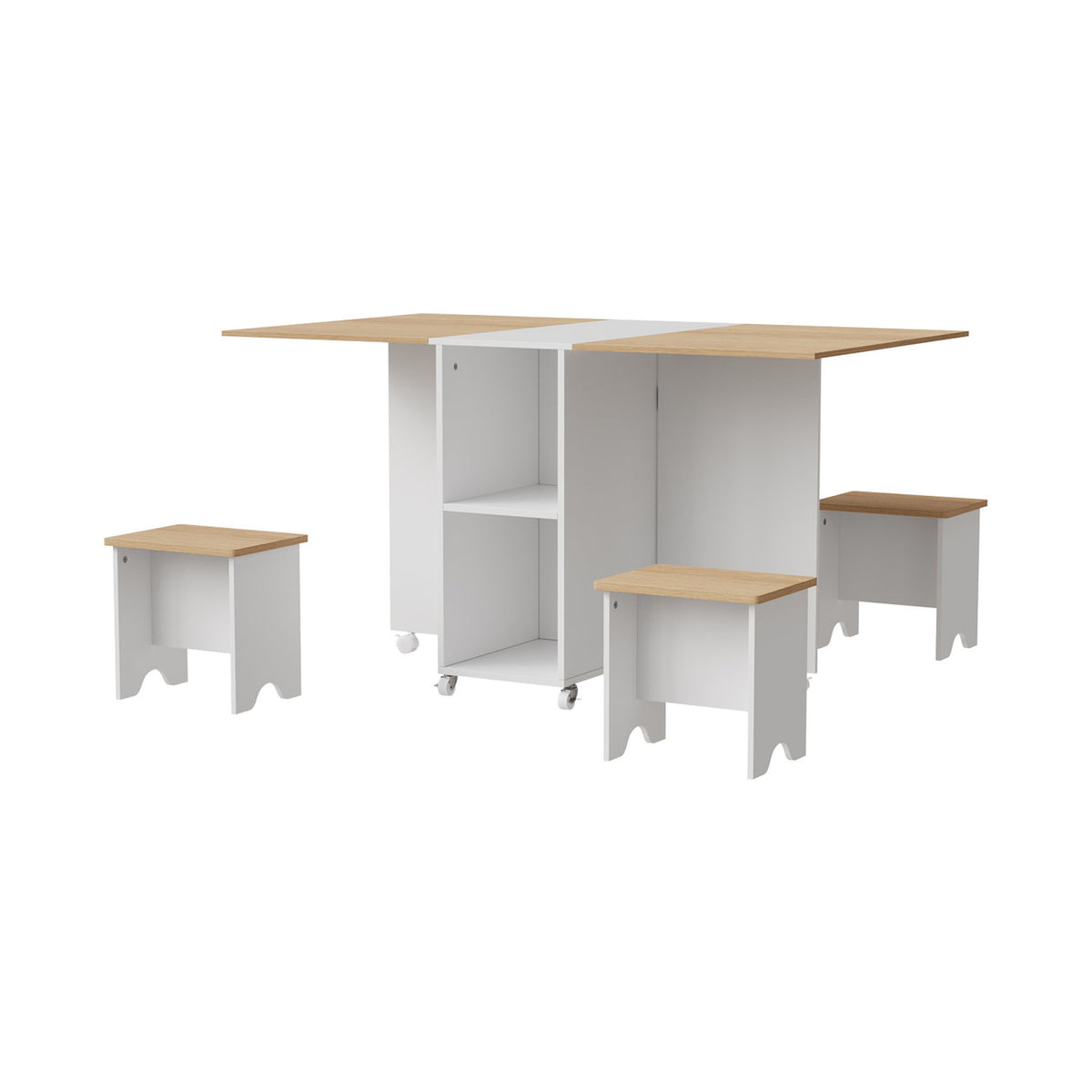 White & Natural Wood Folding Dining Table Set