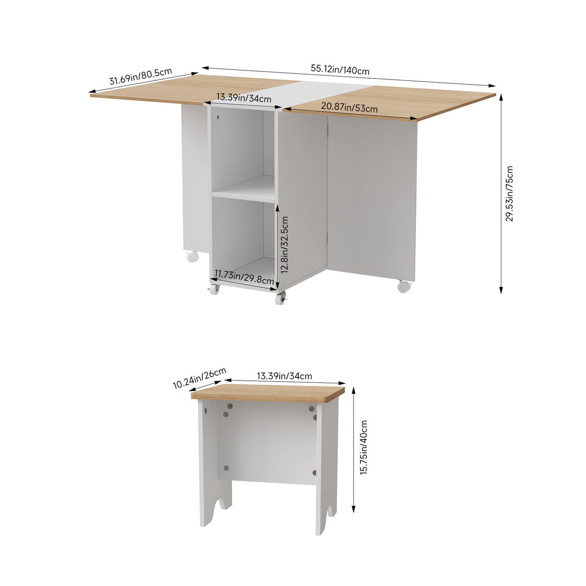 White & Natural Wood Folding Dining Table Set