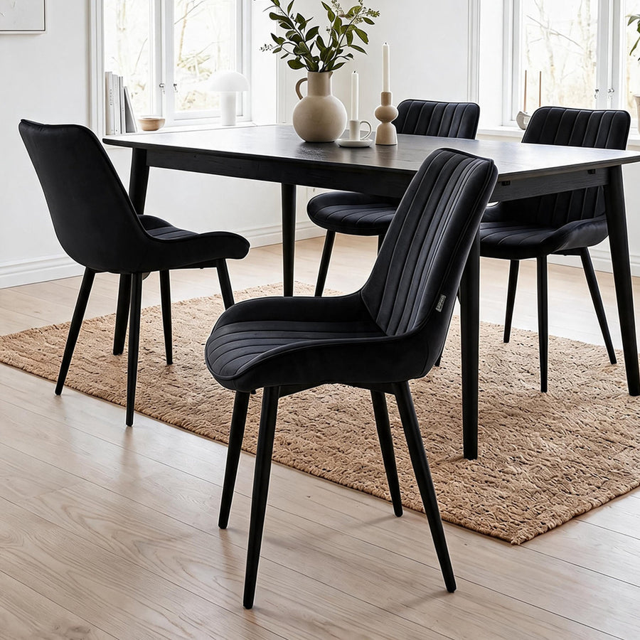 Set of 4 Black Velvet Dining Chairs