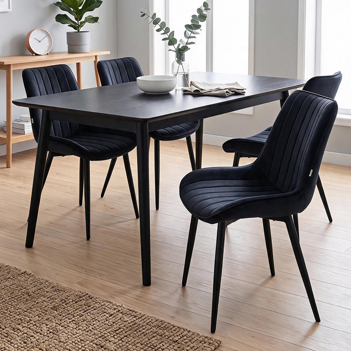 Set of 4 Black Velvet Dining Chairs