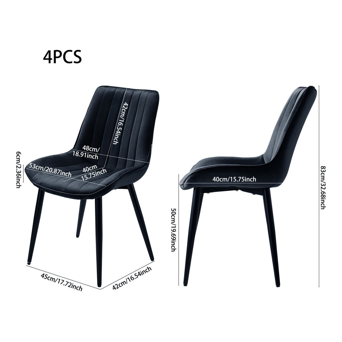 Set of 4 Black Velvet Dining Chairs