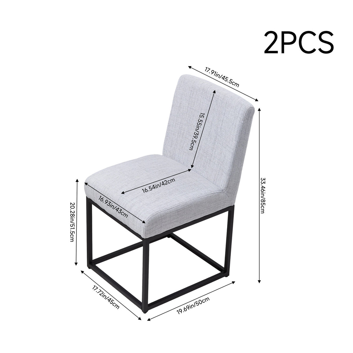 Set of 2 Light Grey Chenille Dining Chairs